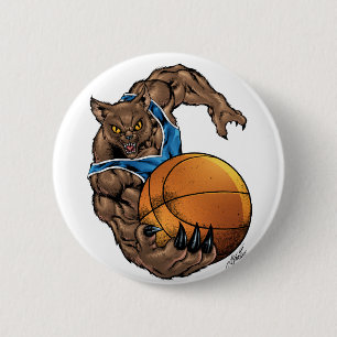 Wildkatzen-Rotluchs-Basketball blau, weißer Button
