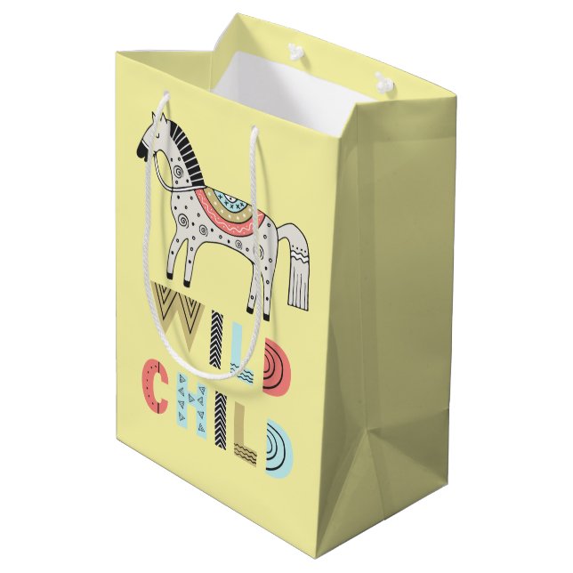 Wildkinder-Skandinavier Pferdepadel Gelb Mittlere Geschenktüte (Rückseite Schrägansicht)