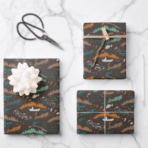 Wildlachs-Angelboot-Seesportarten Geschenkpapier Set