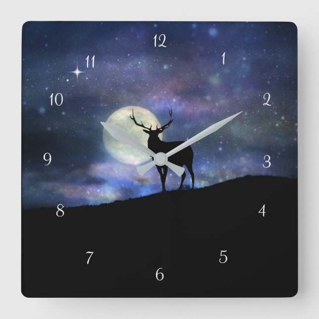 Wildleder und Mond Quadratische Wanduhr (Vorderseite)