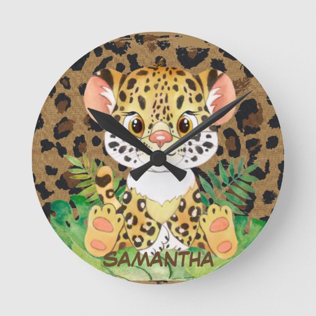 Wildleopard Baby Runde Wanduhr (Vorderseite)