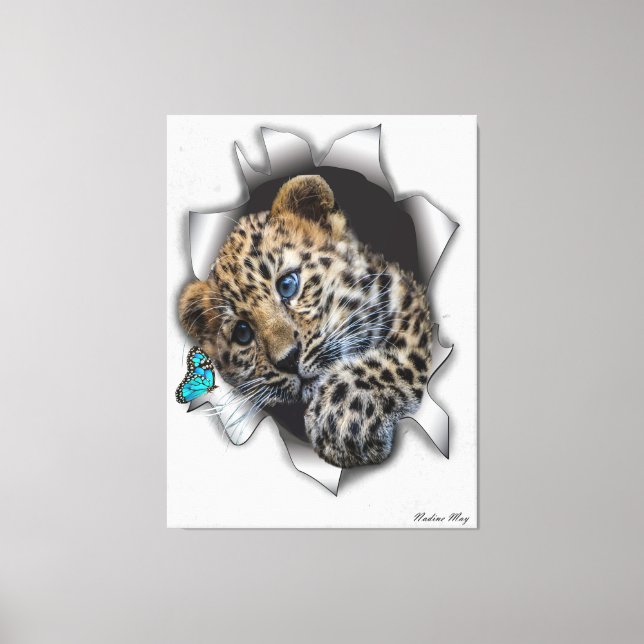 Wildleopard-Tasse auf der Jagd nach einem Schmette Leinwanddruck (Vorderseite)