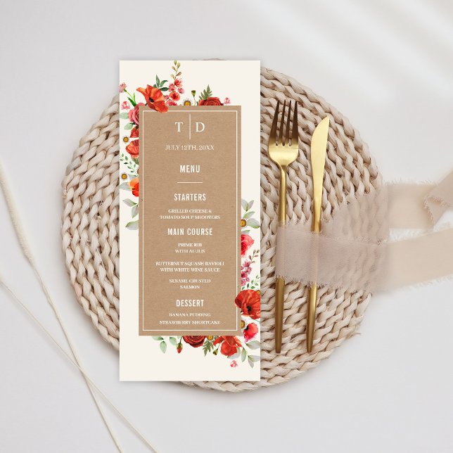 Wildlflower Poppies Cardstock Hochzeit Menükarte (Von Creator hochgeladen)