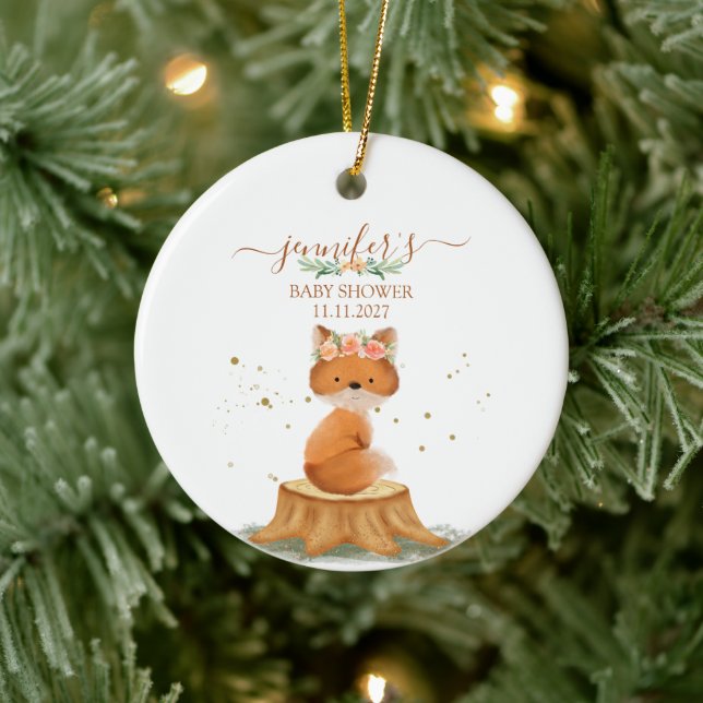 Wildlife Animal Fox Flower two sided Keramik Ornament (Baum)