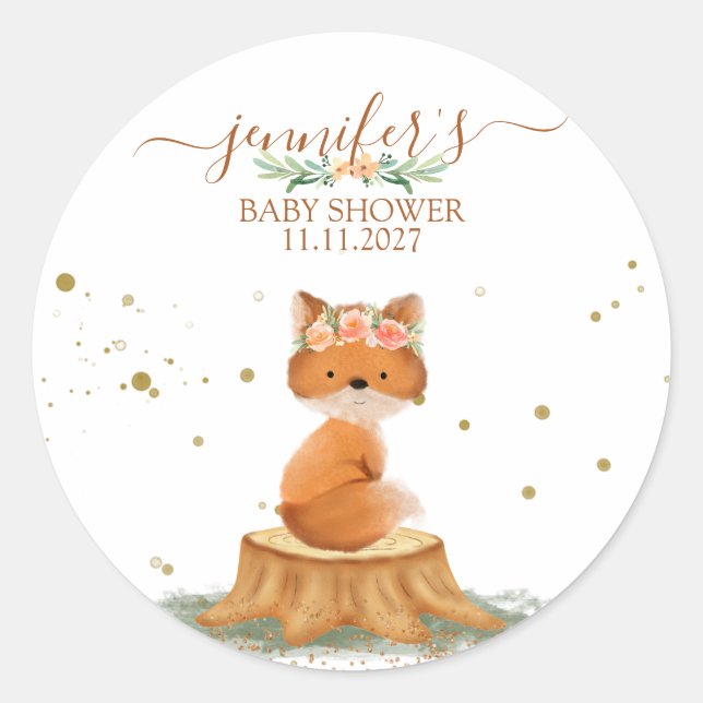 Wildlife Animal Fox with Flower Runder Aufkleber (Vorderseite)