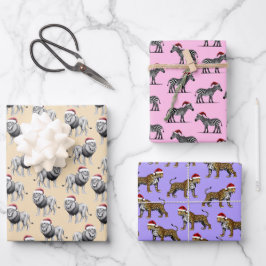 Wildlife Animal Leopard Lion Zebra Weihnachten Geschenkpapier Set