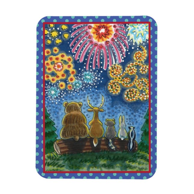 WILDLIFE ANIMALS 4TH OF JULY FIREWORKS, CUTE Funny Magnet (Vertikal)