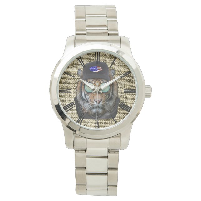 Wildlife Bengalisch Tiger mit Sonnenbrille Armbanduhr (Vorderseite)