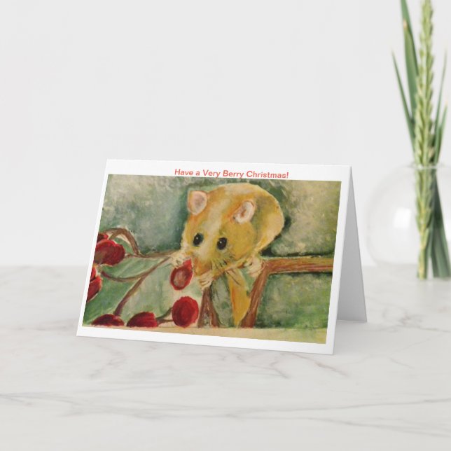 Wildlife Christmas Card Field Mouse eating Berries Karte (Vorderseite)