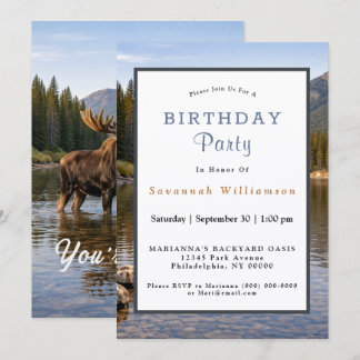Wildlife Elch Berg Fluss Geburtstag Einladung
