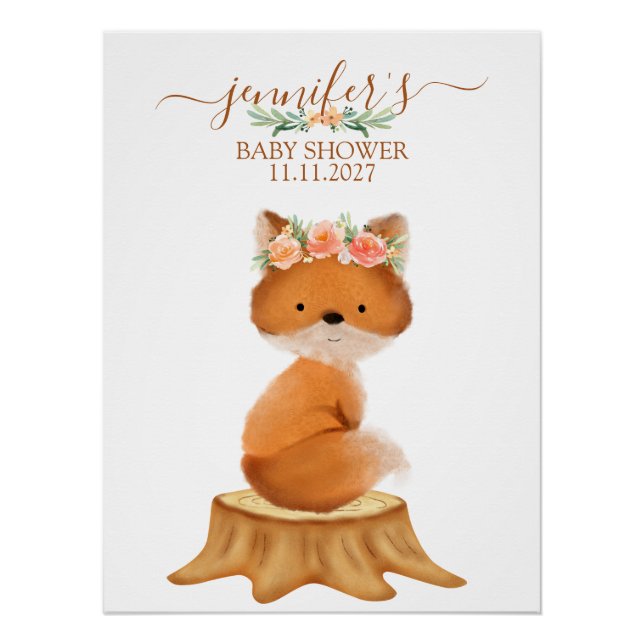 Wildlife Fox and Flower baby shower Poster (Vorderseite)