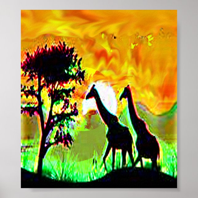 Wildlife giraff pair african safari jungle poster (Vorne)