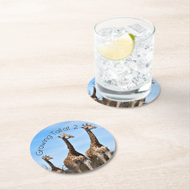 Wildlife Giraffe Birthday Runder Pappuntersetzer (Vor Ort)
