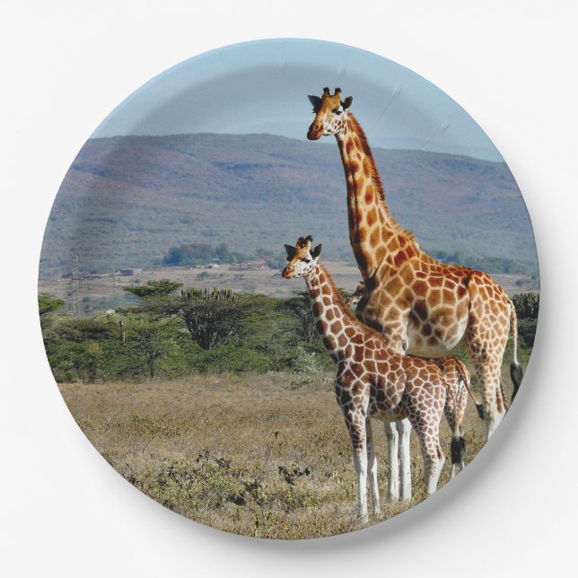 Wildlife Giraffe Mutter und Baby Foto Pappteller (Vorderseite)