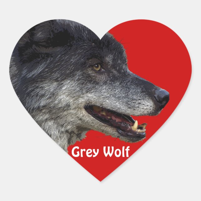 Wildlife Grey Wolf Tierfreund-Design Herz-Aufkleber (Vorderseite)