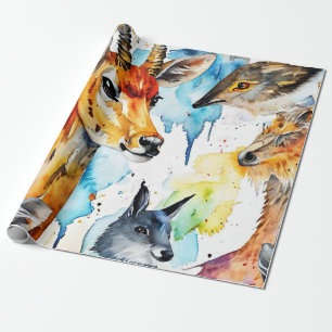Wildlife Harmony Watercolor Collage Geschenkpapier