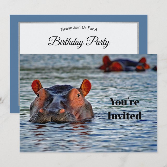 Wildlife Hippo Water Foto Geburtstag Einladung (Vorne/Hinten)