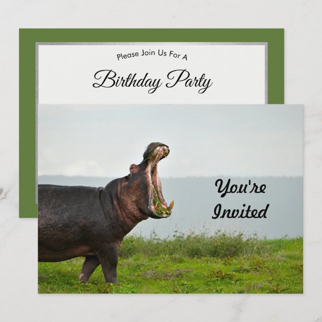 Wildlife Hippopotamus Foto Geburtstag Einladung (Vorne/Hinten)