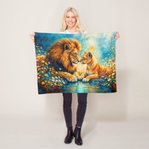 Wildlife Lion Lioness Fantasy Romantische Kunst Fleecedecke