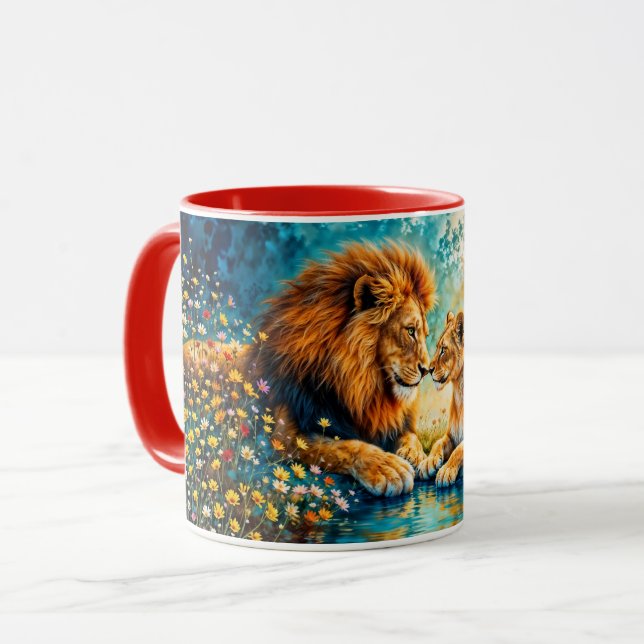 Wildlife Lion Lioness Fantasy Romantische Kunst Tasse (Vorderseite Links)