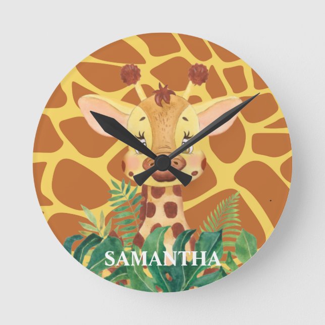 Wildlife Loveable Giraffe Baby  Runde Wanduhr (Vorderseite)