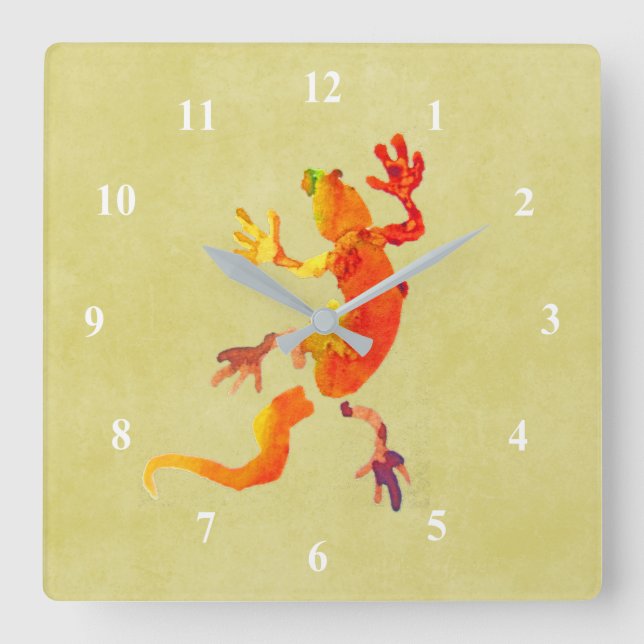 Wildlife Öko Gcko-Eidechse Reptil Quadratische Wanduhr (Vorderseite)