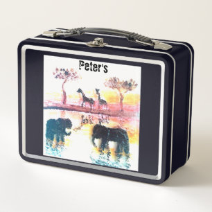 Wildlife Painting Elephants Giraffe Personalisiert Metall Brotdose