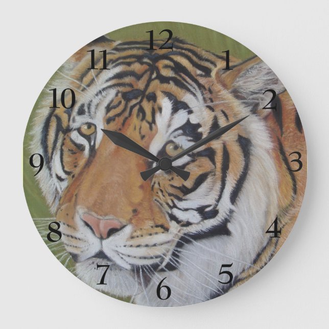 wildlife picture of big cat tiger große wanduhr (Vorderseite)
