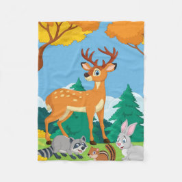 Wildlife Raccoon Chipmunk Rabbit Deer Fall Landsca Fleecedecke