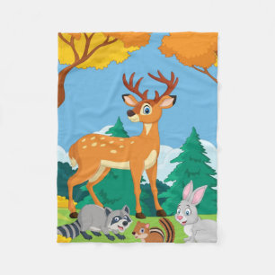 Wildlife Raccoon Chipmunk Rabbit Deer Fall Landsca Fleecedecke