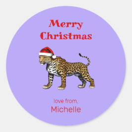 Wildlife Safari Animal Leopard Weihnachtsmannmütze Runder Aufkleber