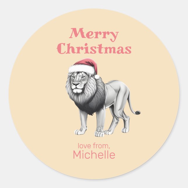 Wildlife Safari Animal Lion Weihnachtsmannmütze We Runder Aufkleber (Vorderseite)