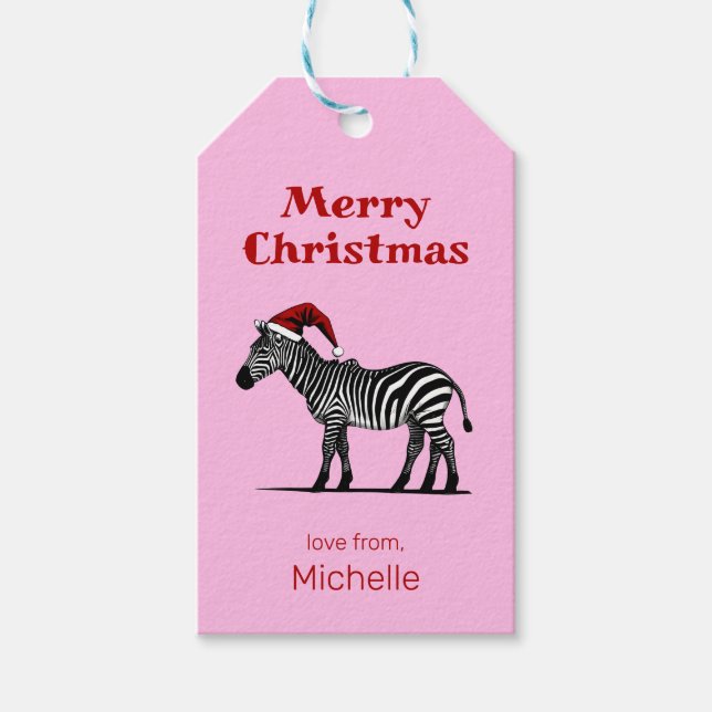 Wildlife Safari Tier Zebra Weihnachtsmannmütze Wei Geschenkanhänger (Vorderseite)