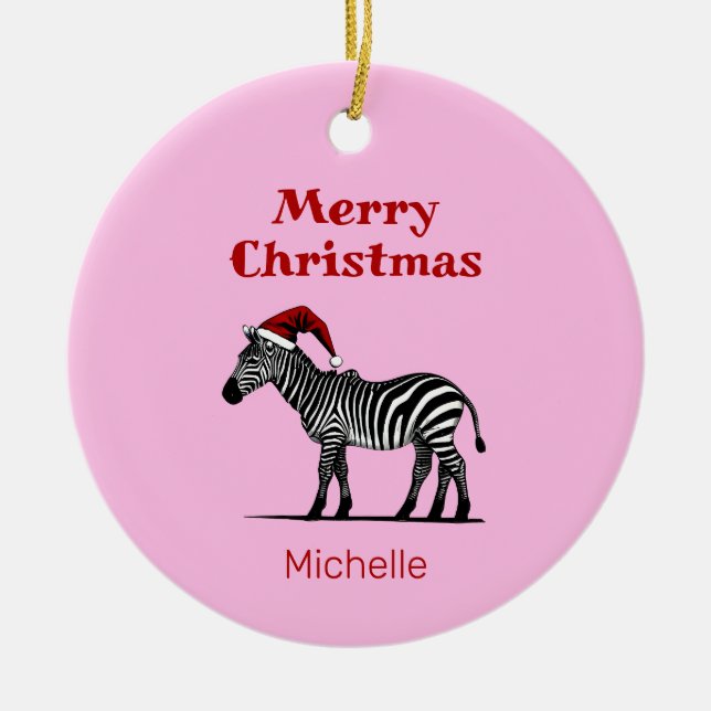 Wildlife Safari Tier Zebra Weihnachtsmannmütze Wei Keramik Ornament (Vorne)