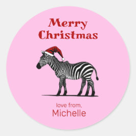 Wildlife Safari Tier Zebra Weihnachtsmannmütze Wei Runder Aufkleber