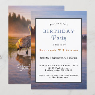 Wildlife Sandhill Crane Serene Landscape Birthday Einladung