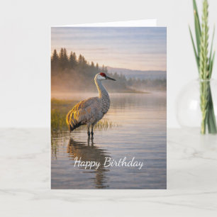 Wildlife Sandhill-Kranich Misty Lake Szene Geburts Karte