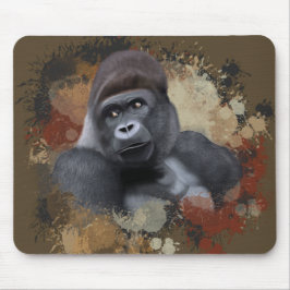 Wildlife Sitting Gorilla Earth Tone Paint Spritzer Mousepad