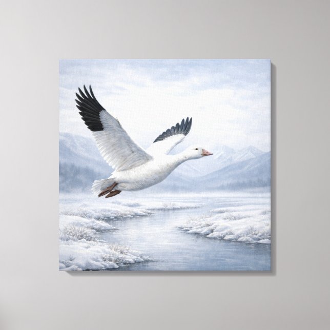 Wildlife Snow Goose Flying Winter Leinwanddruck (Vorderseite)