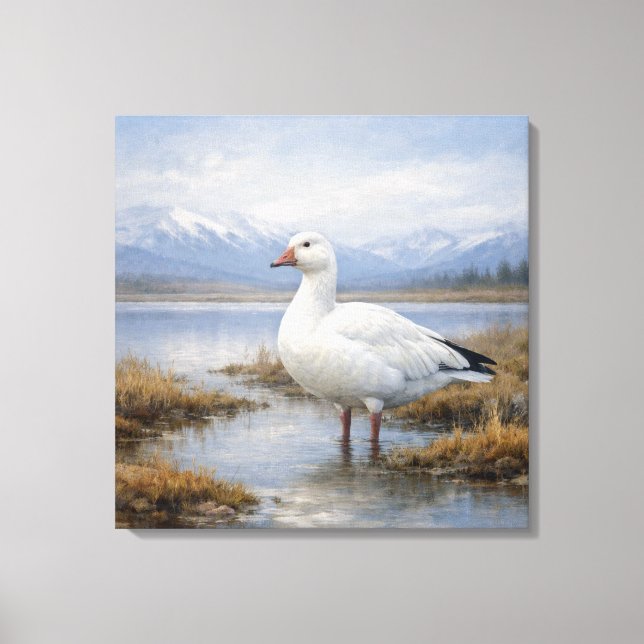 Wildlife Snow Goose Mountain Lake Leinwanddruck (Vorderseite)