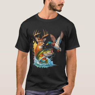 Wildlife-Trio Hirsch Ente Barsch Splash Art T-Shirt