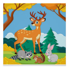 Wildlife Waschbär Streifenhörnchen Kaninchen Hirsc Poster