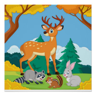 Wildlife Waschbär Streifenhörnchen Kaninchen Hirsc Poster