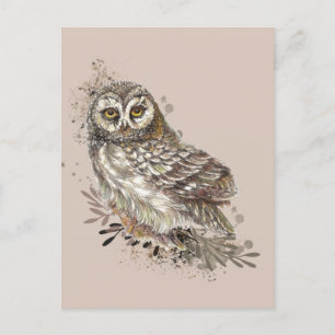 Wildlife Watercolor Art Nature, Owl, Bird,  Postkarte