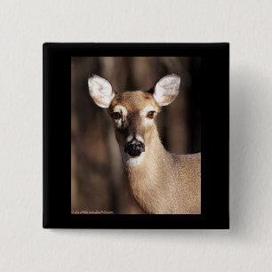 Wildlife Whitetail Deer Doe Portrait Button