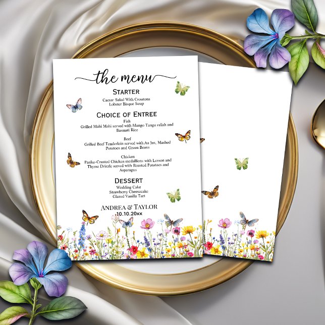 Wildlowers Butterflies Elegantes Hochzeitsmenü der Menükarte (Von Creator hochgeladen)