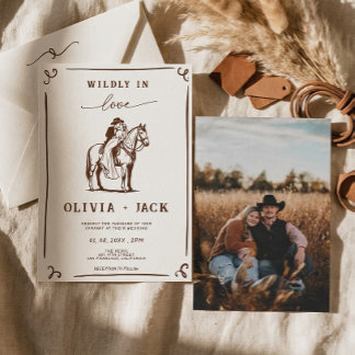 Wildly in Love Western Cowboy Rustic Photo Wedding Einladung