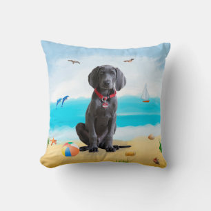 Wildmaraner Hund am Strand Kissen