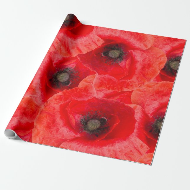 Wildmohnmuster Geschenkpapier (Ungerollt)