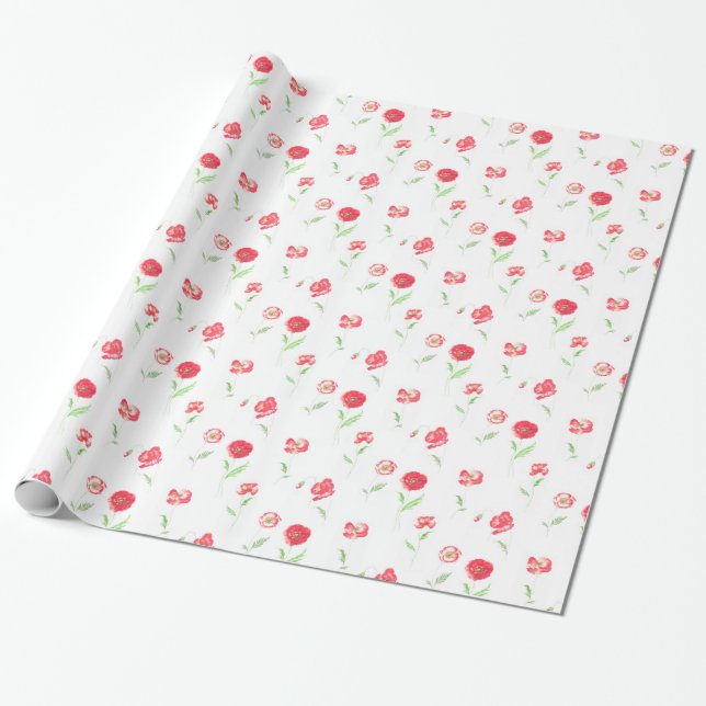 Wildmohnmuster Geschenkpapier (Ungerollt)
